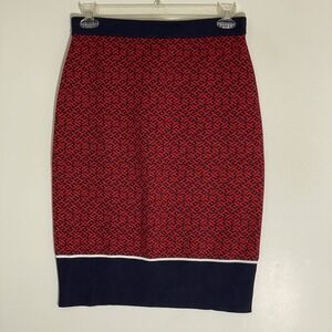 Tommy Hilfiger Pencil Skirt Womens Medium Red Blue Sweater Knee Length Retro M
